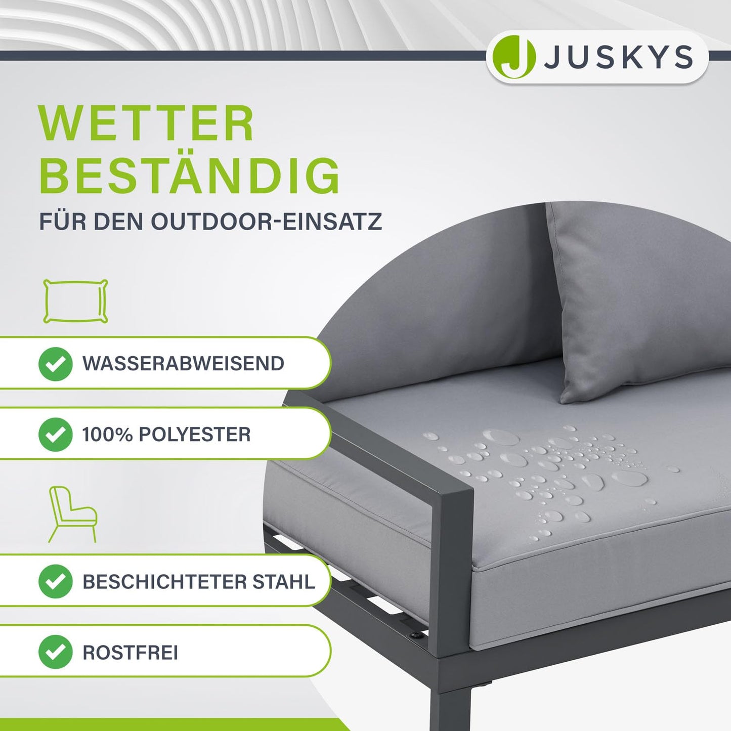 Juskys Gartenmöbel Lounge St. Tropez - 4 Personen Sitzecke - Set mit Tisch, Ecksofa & Kissen - Möbel für Balkon & Garten - Holz Balkonmöbel Grau