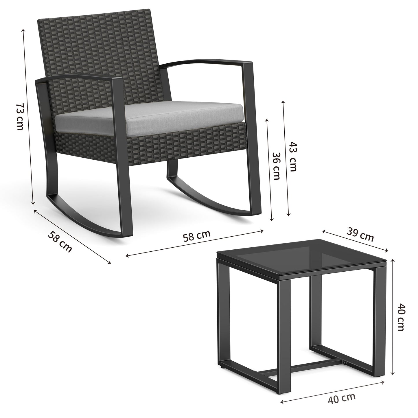 Bealife Gartenmöbel Set 3-teilig – Balkon Lounge für 2 Personen mit Tisch & Stühlen, Wetterfest & komfortabel, Grau