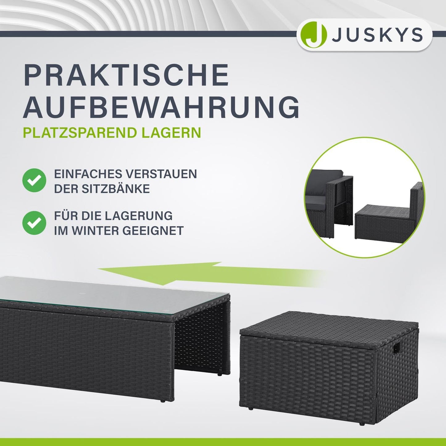 Juskys Polyrattan Gartenmöbel Set Salou - Outdoor Lounge wetterfest 6 Personen - Sitzecke mit Tisch & Kissen für Garten, Balkon, Terrasse - Schwarz