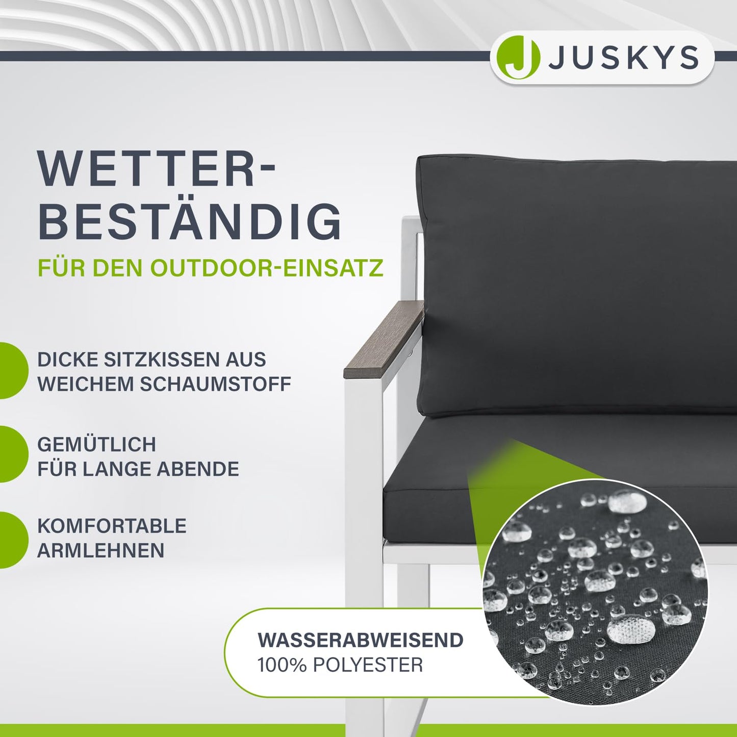 Juskys Gartenmöbel Sofa Set 5-teilig Bari mit Tisch & Polster - Metall Gartenlounge - Balkonmöbel klein - Outdoor Möbel Balkon Garten - Lounge Grau