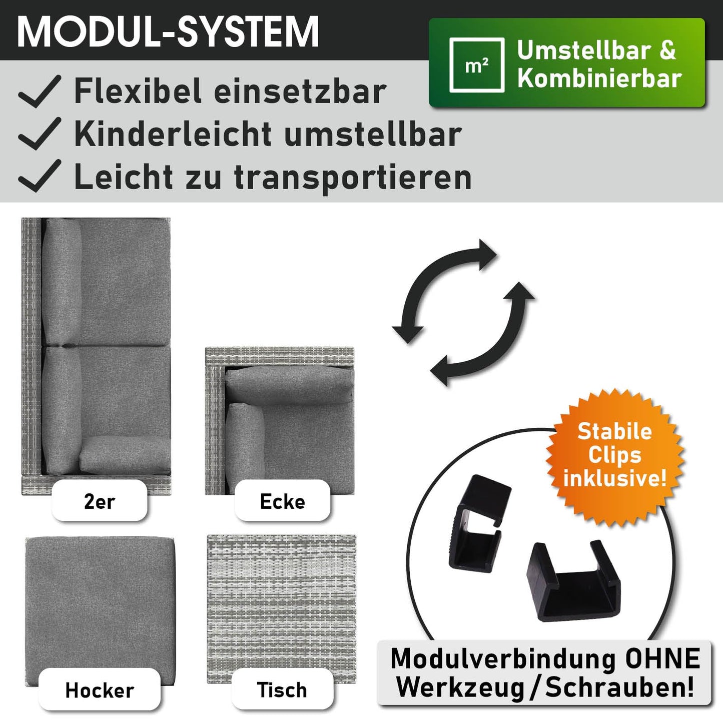 BRAST® Gartenmöbel Lounge Set | 4-5 Personen viele Modelle & Farben | inkl. extra Dicke Kissen | TÜV geprüft | Outdoor Loungemöbel Sitzgruppe Essgruppe Garnitur | Royal Grau