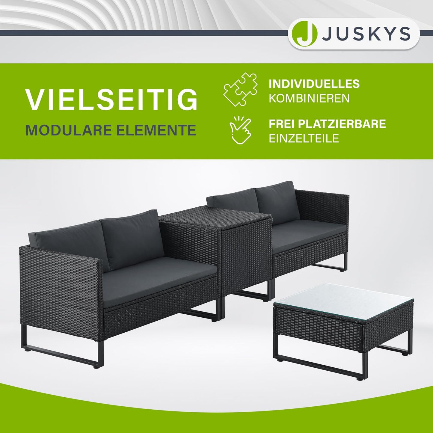 Juskys Outdoor Polyrattan Lounge Santorini - Gartenlounge mit Beistelltisch & Auflagenbox - Gartenmöbel Set Rattan Sitzecke wetterfest - Schwarz
