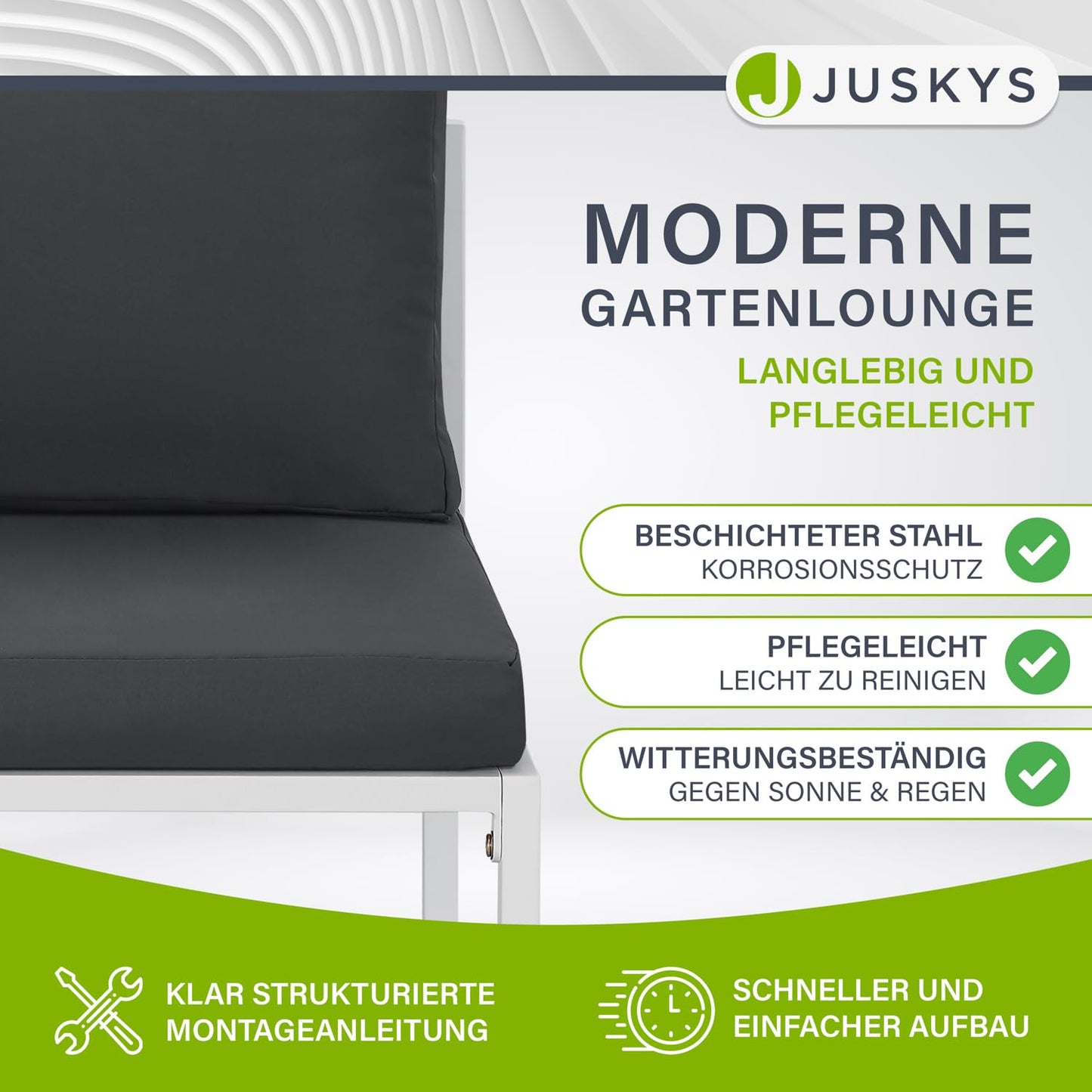 Juskys Gartenmöbel Sofa Set 5-teilig Bari mit Tisch & Polster - Metall Gartenlounge - Balkonmöbel klein - Outdoor Möbel Balkon Garten - Lounge Grau