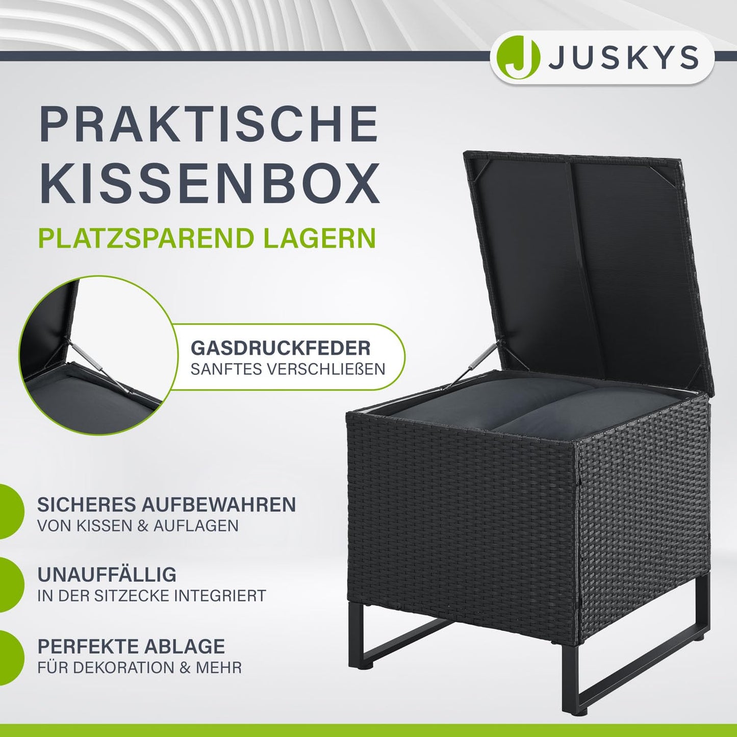 Juskys Outdoor Polyrattan Lounge Santorini - Gartenlounge mit Beistelltisch & Auflagenbox - Gartenmöbel Set Rattan Sitzecke wetterfest - Schwarz