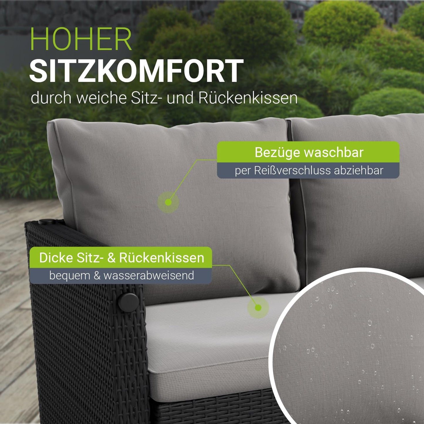 Juskys 2in1 Polyrattan Relax Gartenmöbel Set Jamaika - Tisch, Gartenlounge Sofa - Balkonmöbel Sitzgruppe für Balkon, Garten - Outdoor Lounge schwarz/grau