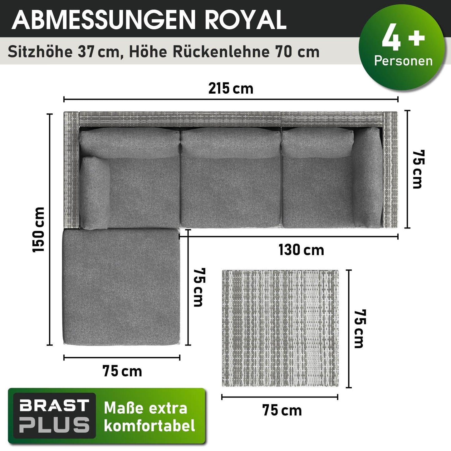 BRAST® Gartenmöbel Lounge Set | 4-5 Personen viele Modelle & Farben | inkl. extra Dicke Kissen | TÜV geprüft | Outdoor Loungemöbel Sitzgruppe Essgruppe Garnitur | Royal Grau