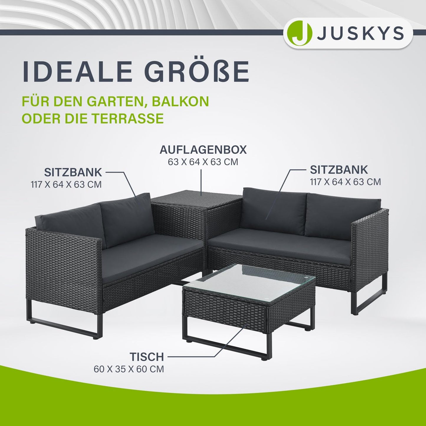 Juskys Outdoor Polyrattan Lounge Santorini - Gartenlounge mit Beistelltisch & Auflagenbox - Gartenmöbel Set Rattan Sitzecke wetterfest - Schwarz