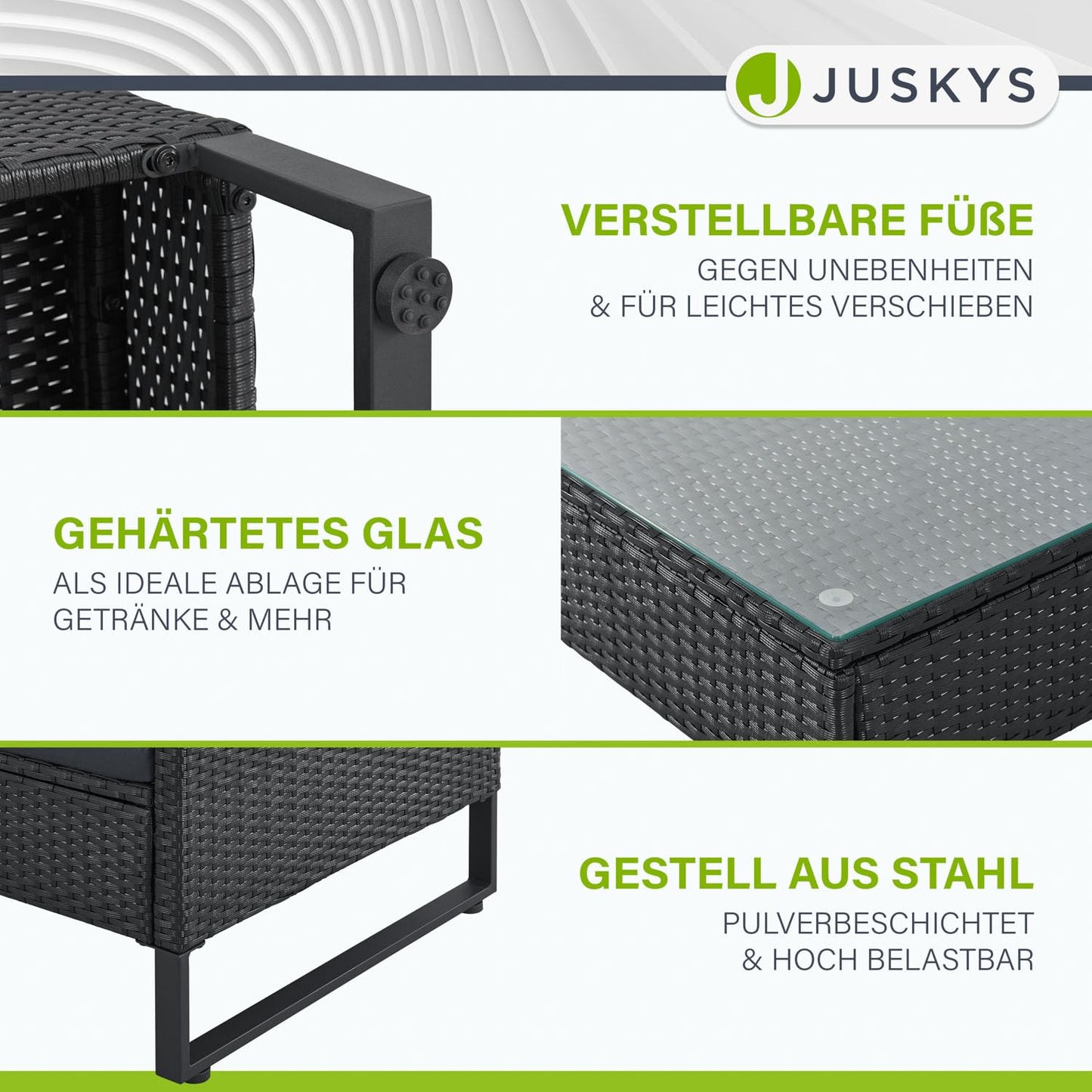 Juskys Outdoor Polyrattan Lounge Santorini - Gartenlounge mit Beistelltisch & Auflagenbox - Gartenmöbel Set Rattan Sitzecke wetterfest - Schwarz