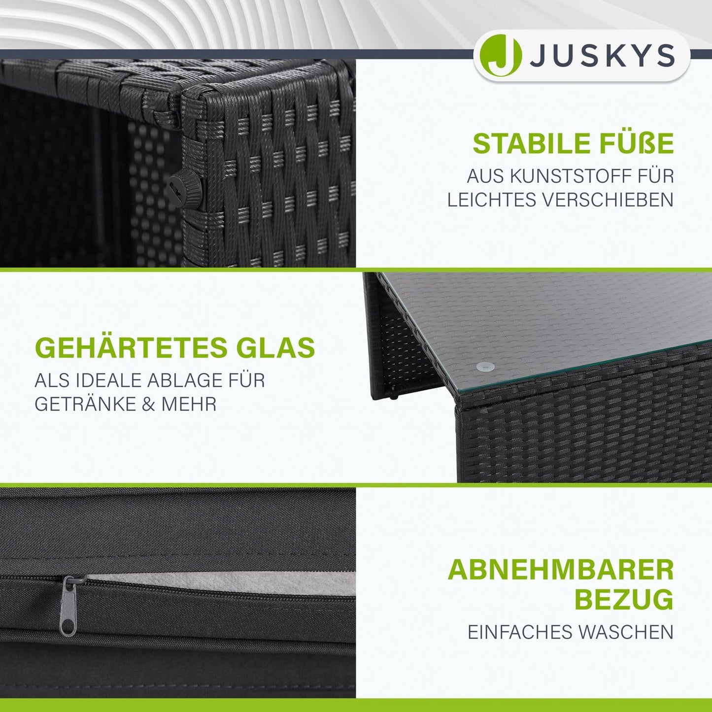 Juskys Polyrattan Gartenmöbel Set Salou - Outdoor Lounge wetterfest 6 Personen - Sitzecke mit Tisch & Kissen für Garten, Balkon, Terrasse - Schwarz