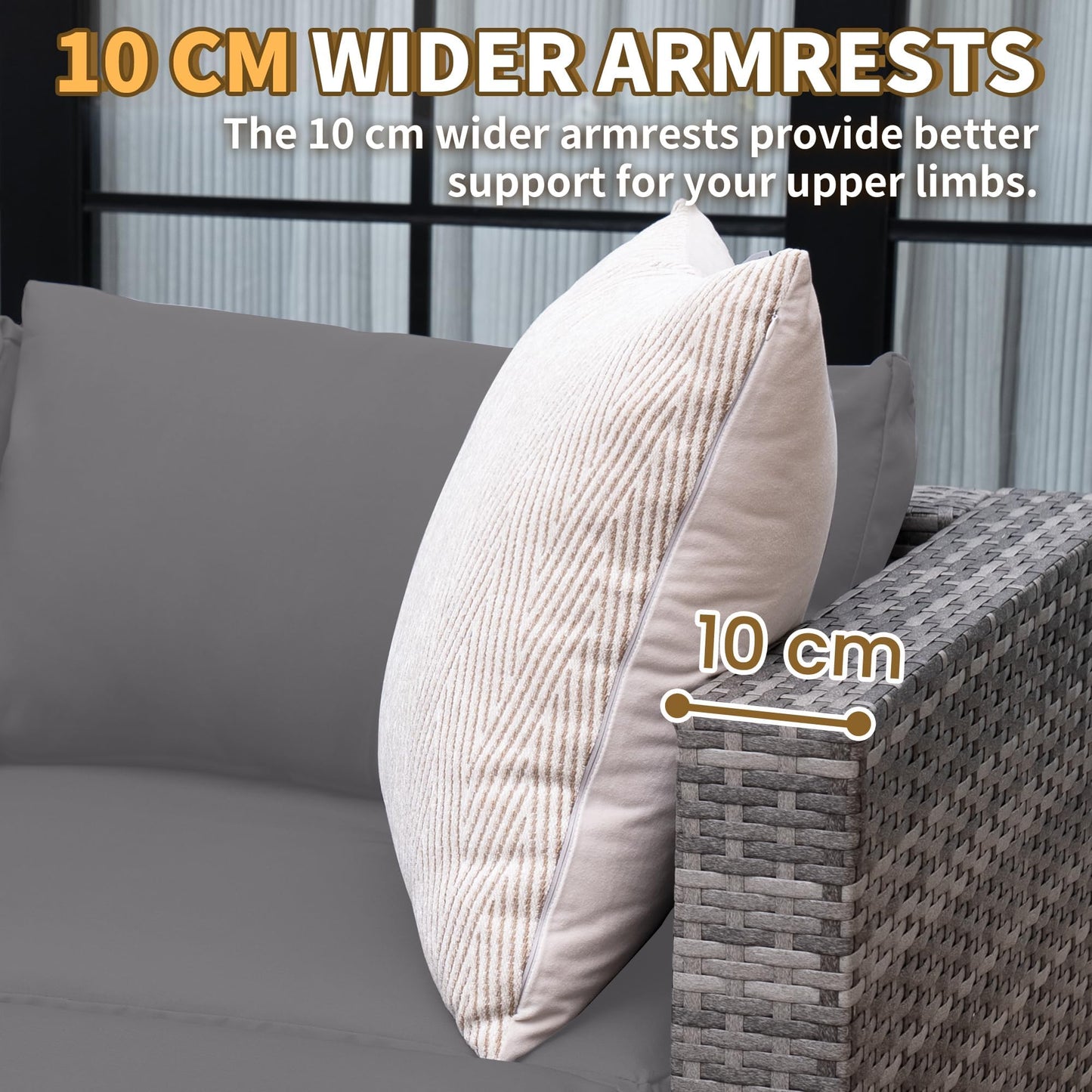 UDPATIO Lounge Gartenmöbel Set mit 3er Gartensofa, Hocker & Beistelltisch, Poly Rattan Balkonmöbel 4 Personen mit Kissen, Balkon Möbel Wetterfest, Gartenlounge für Garten, Terrasse, Outdoor, Grau