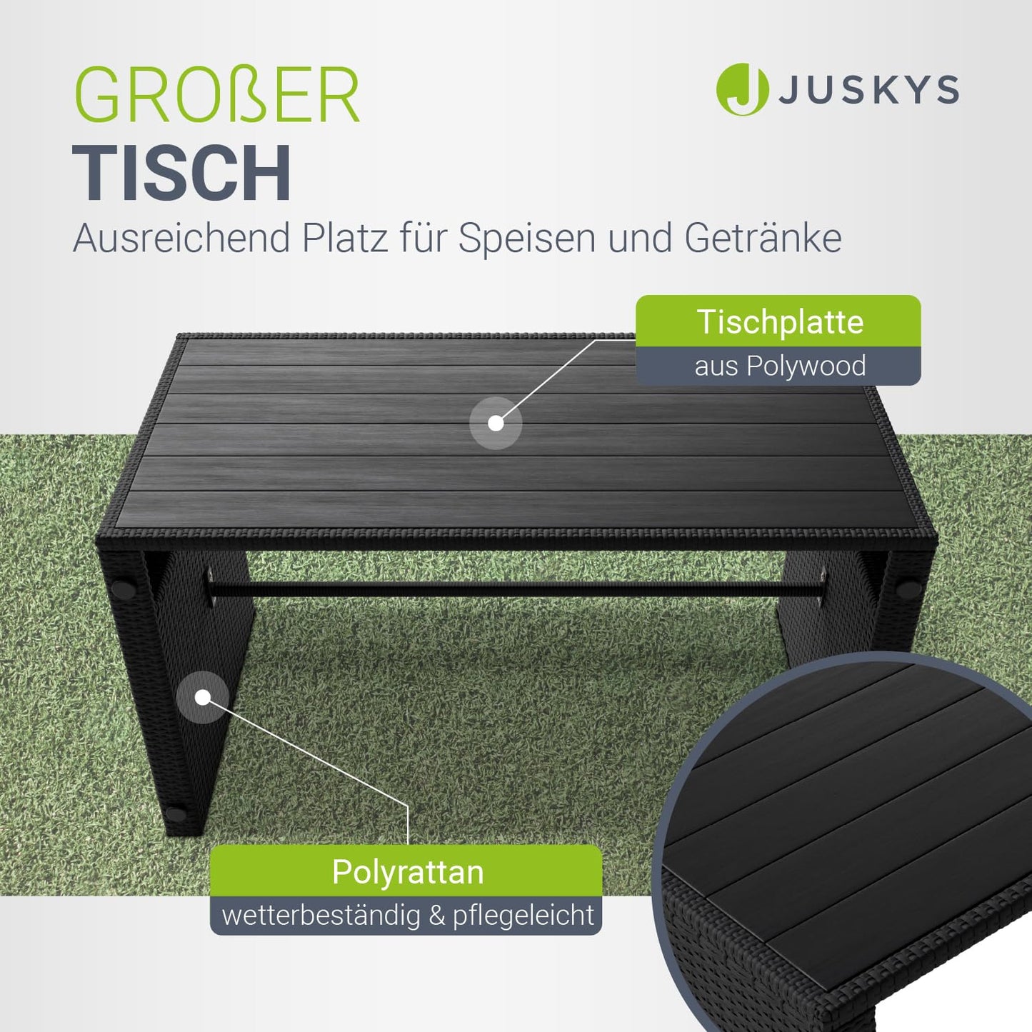 Juskys 2in1 Polyrattan Relax Gartenmöbel Set Jamaika - Tisch, Gartenlounge Sofa - Balkonmöbel Sitzgruppe für Balkon, Garten - Outdoor Lounge schwarz/grau