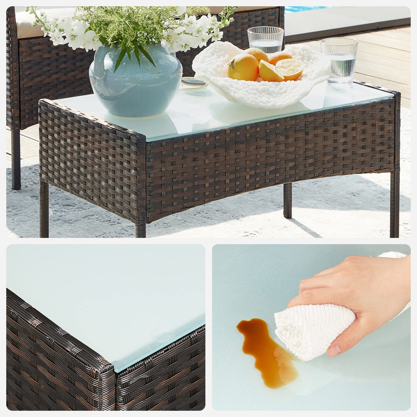 SONGMICS Balkonmöbel, Gartenmöbel-Set, aus PE-Polyrattan, Lounge-Set, Terrassenmöbel, Outdoor, für Terrasse, Balkon, Garten, braun-Taupe GGF004K05