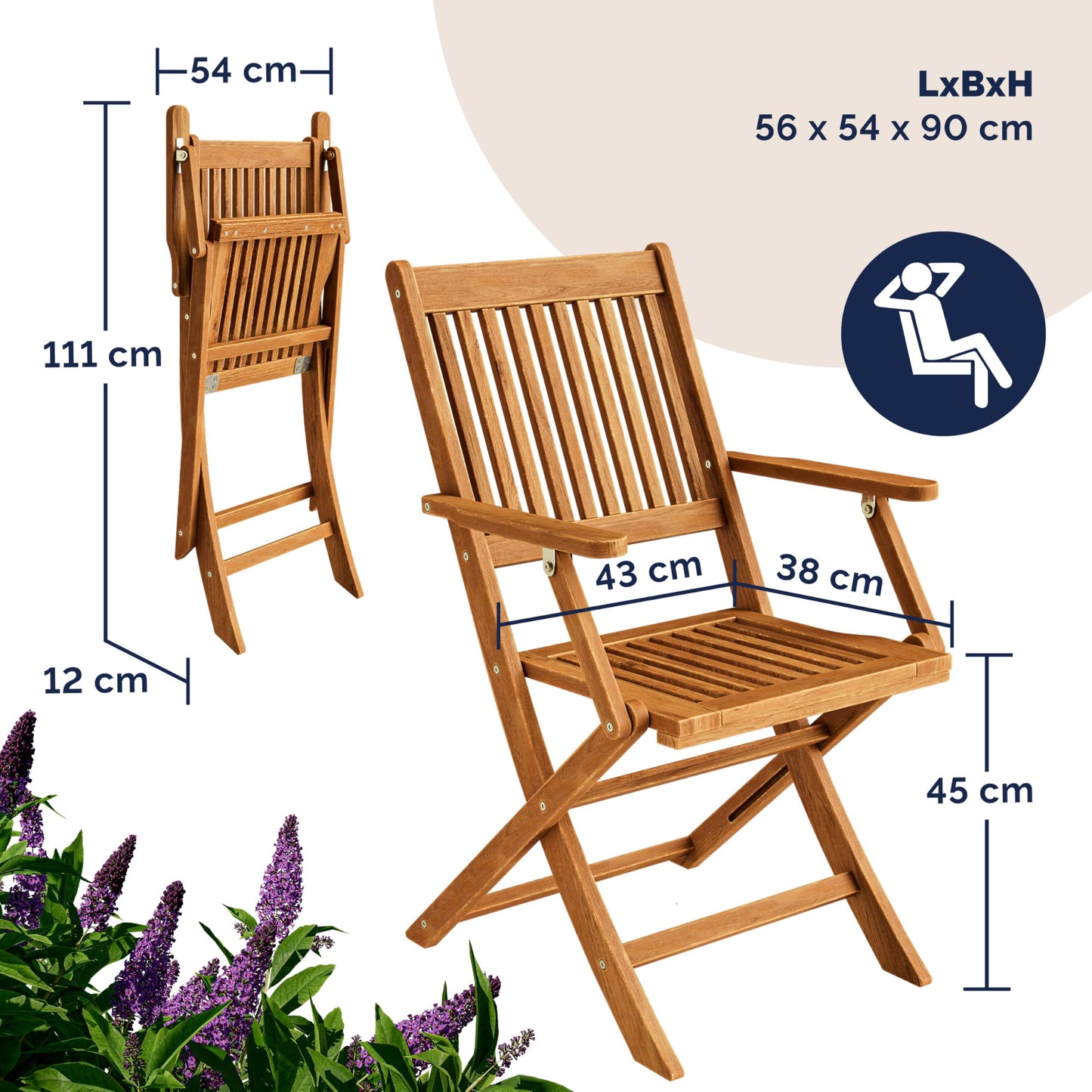 Casaria® Gartenmöbel Set Wetterfest Klappbar Akazie 5-TLG. FSC®-Zertifiziert Holz Armlehne 160kg Belastbarkeit Garten Terrasse Balkonmöbel 120x70cm Möbelset 4 Personen
