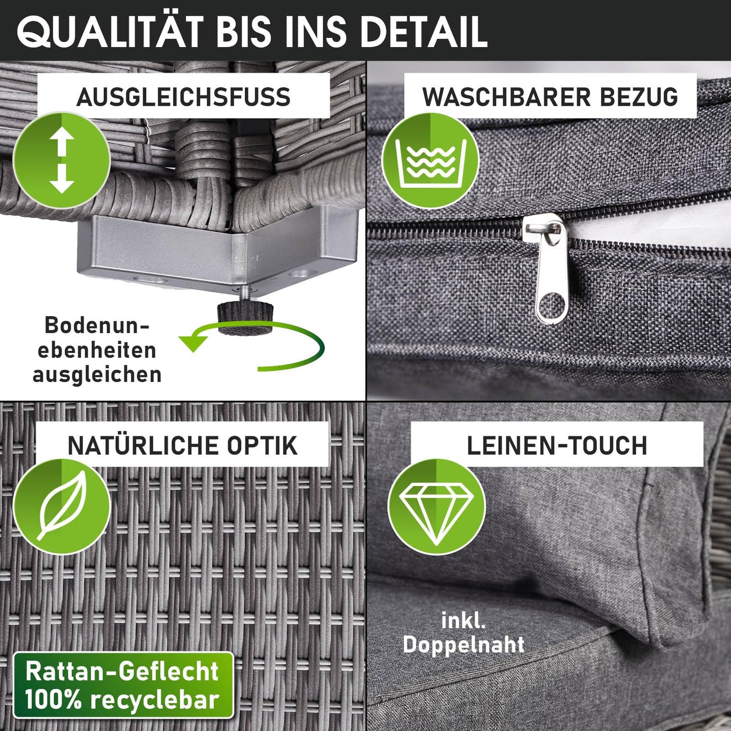 BRAST® Gartenmöbel Lounge Set | 4-5 Personen viele Modelle & Farben | inkl. extra Dicke Kissen | TÜV geprüft | Outdoor Loungemöbel Sitzgruppe Essgruppe Garnitur | Royal Grau