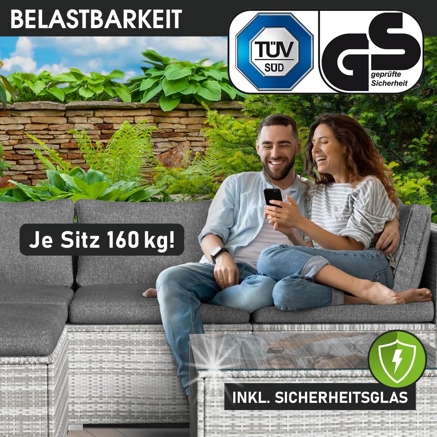 BRAST® Gartenmöbel Lounge Set | 4-5 Personen viele Modelle & Farben | inkl. extra Dicke Kissen | TÜV geprüft | Outdoor Loungemöbel Sitzgruppe Essgruppe Garnitur | Royal Grau