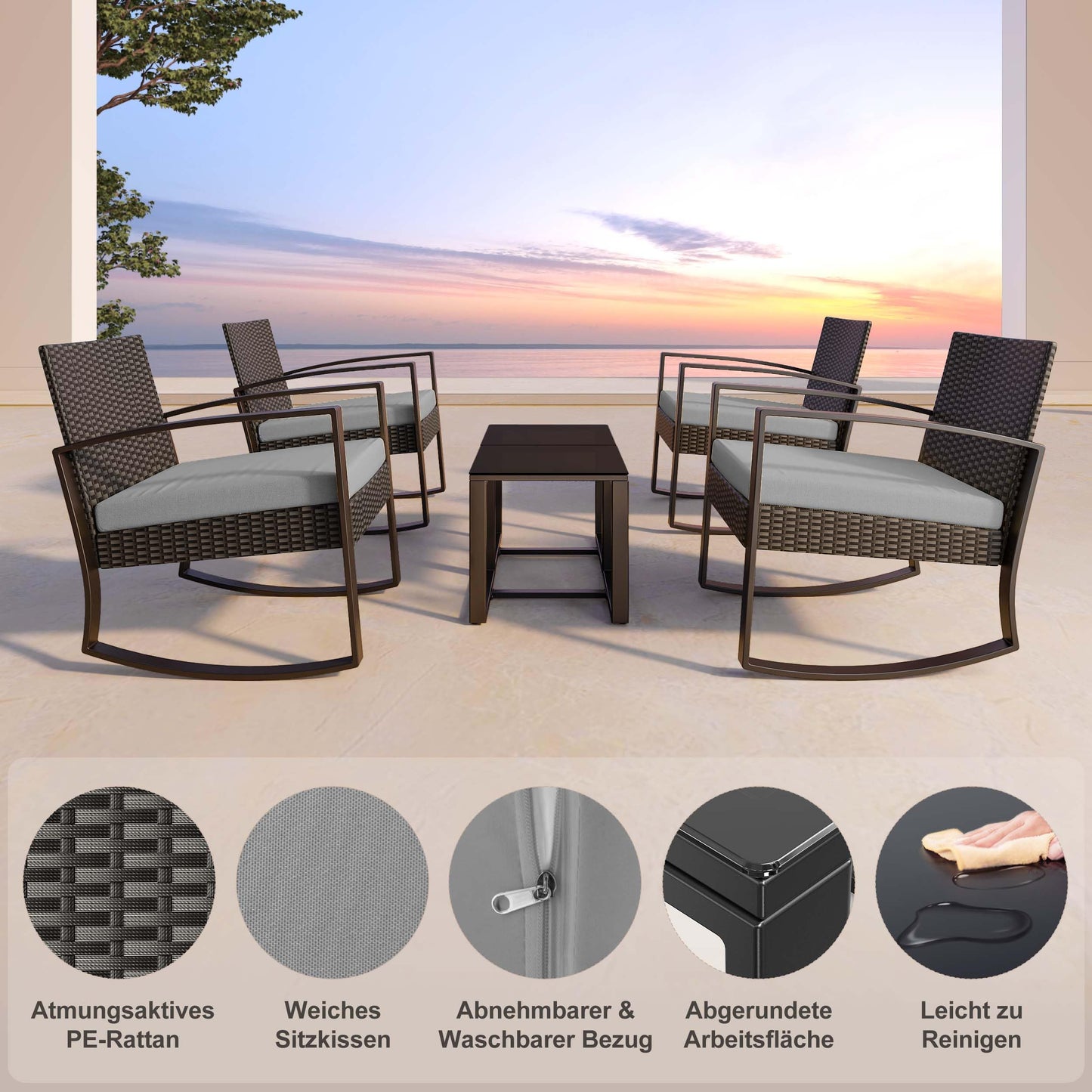 Bealife Gartenmöbel Set 3-teilig – Balkon Lounge für 2 Personen mit Tisch & Stühlen, Wetterfest & komfortabel, Grau