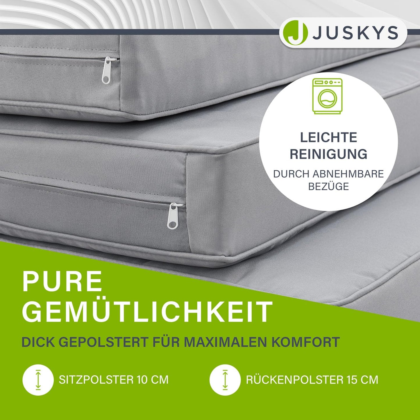 Juskys Gartenmöbel Lounge St. Tropez - 4 Personen Sitzecke - Set mit Tisch, Ecksofa & Kissen - Möbel für Balkon & Garten - Holz Balkonmöbel Grau
