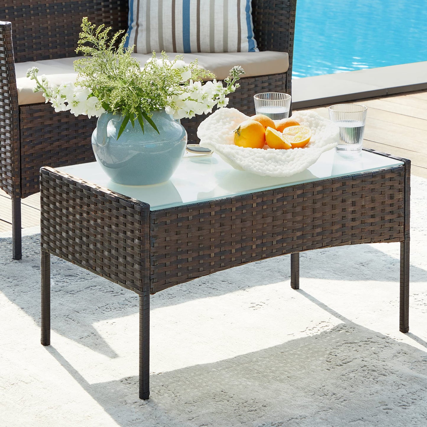 SONGMICS Balkonmöbel, Gartenmöbel-Set, aus PE-Polyrattan, Lounge-Set, Terrassenmöbel, Outdoor, für Terrasse, Balkon, Garten, braun-Taupe GGF004K05