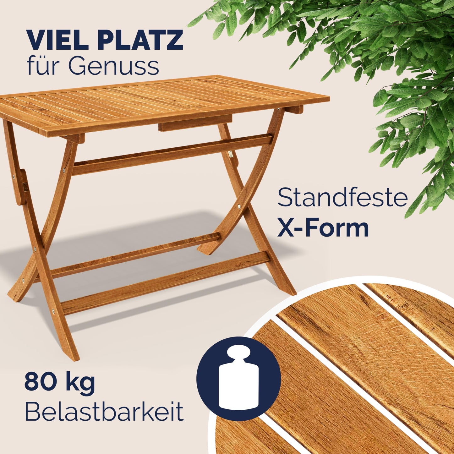 Casaria® Gartenmöbel Set Wetterfest Klappbar Akazie 5-TLG. FSC®-Zertifiziert Holz Armlehne 160kg Belastbarkeit Garten Terrasse Balkonmöbel 120x70cm Möbelset 4 Personen