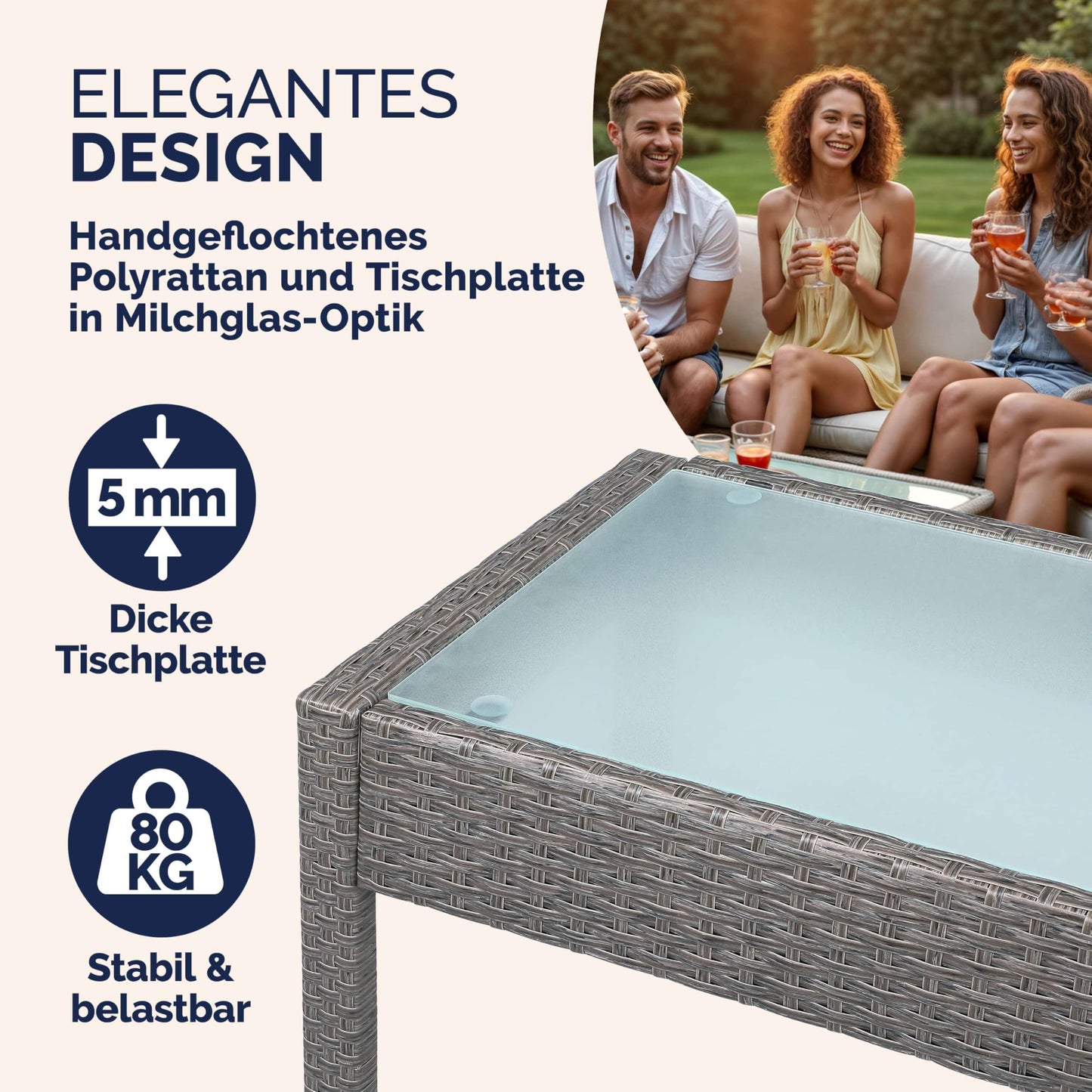 Casaria® Gartenmöbel Set Wetterfest 4 Personen Outdoor inkl. Auflagen Polyrattan 2 Sessel Gartenbank Tisch Garten Terrasse Balkon Möbel Lounge Grau