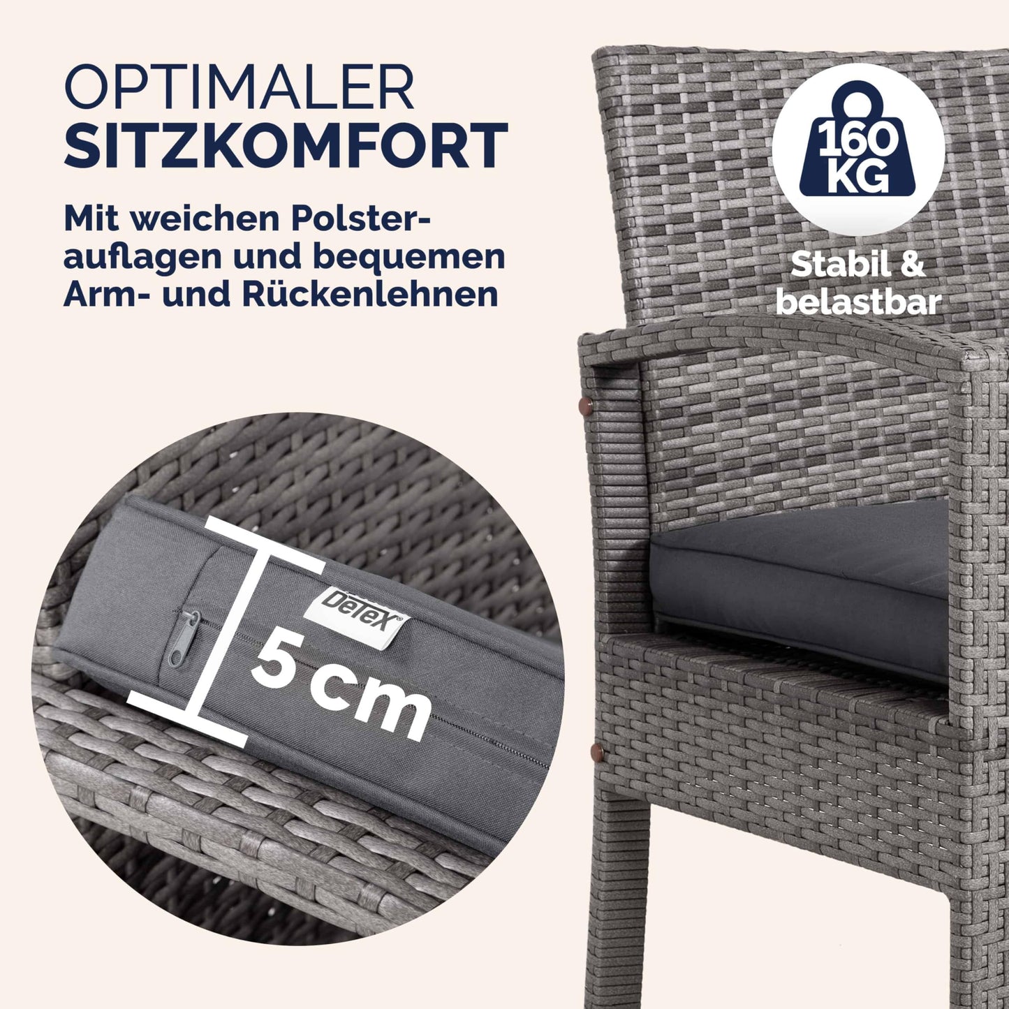 Casaria® Gartenmöbel Set Wetterfest 4 Personen Outdoor inkl. Auflagen Polyrattan 2 Sessel Gartenbank Tisch Garten Terrasse Balkon Möbel Lounge Grau