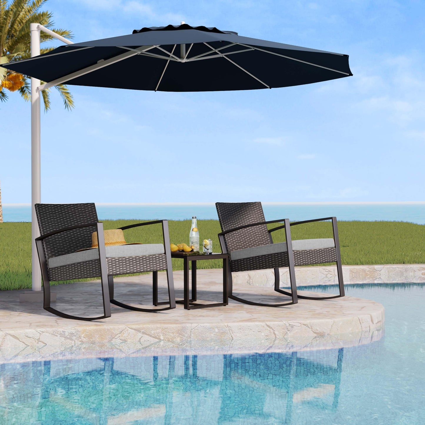 Bealife Gartenmöbel Set 3-teilig – Balkon Lounge für 2 Personen mit Tisch & Stühlen, Wetterfest & komfortabel, Grau
