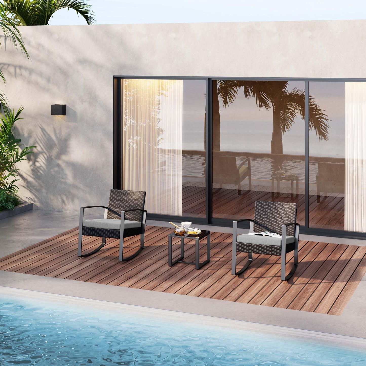 Bealife Gartenmöbel Set 3-teilig – Balkon Lounge für 2 Personen mit Tisch & Stühlen, Wetterfest & komfortabel, Grau